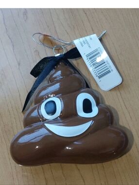 Brown Poop Emoji Ornament with Bow